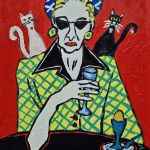 obraz olejny portret kobiety ona i dwa koty - 