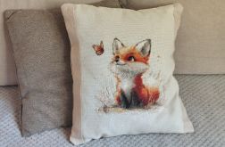 Poszewka z haftem liska do poduszki dekoracyjnej