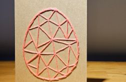 Kartka Wielkanocna - ręcznie haftowana - Pisanka różowa