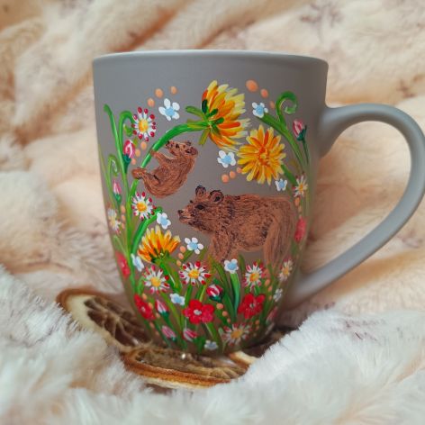 Mini misie łąkowe ręcznie malowany kubek 300 ml.