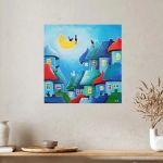 Bajkowe miasteczko kotów-obraz akryowy formatu 30/30 cm  - 