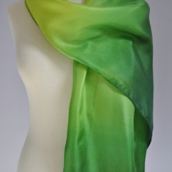 zielony szal jedwabny ombre, 45x180cm