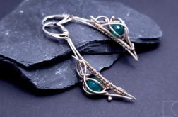 Srebrne kolczyki wire wrapping z zielonym chalcedonem– ręcznie robiona biżuteria artystyczna