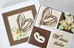 Kartka W DNIU ŚLUBU brązowa z sercem