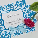 Zaproszenie na ślub z ornamentem kolor niebieski - 
