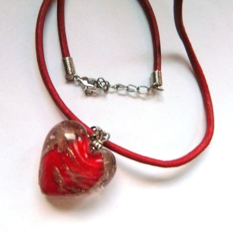 Szkło weneckie - czerwone serce, piękny wisiorek