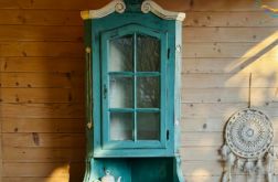 Ręcznie malowana witryna narożna, unikat, zielononiebieski turkus