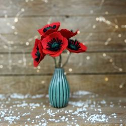 Mak polny - sztuka, kwiat z filcu 