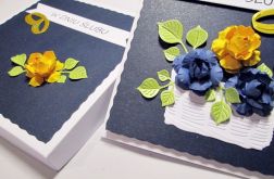 Kartka W DNIU ŚLUBU granatowa z różami