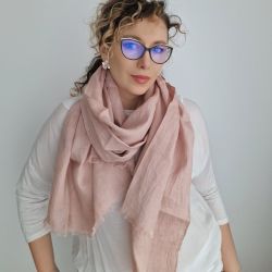 DUŻY SZAL SZALIK LNIANY DAMSKI PUDROWY RÓŻ