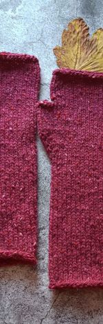 Mitenki wełniane Tweed wiśniowe
