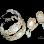 perłowy komplet, biżuteria ślubna sutasz - bransoletka i kolczyki sutasz ecru