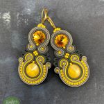 Słoneczne kolczyki sutasz/soutache, oryginalny design, lekkie, wiszące, bigle stal chirurgiczna .  - Słoneczne kolczyki