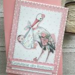 Kartka z okazji narodzin dziewczynki z bocianem - Kartka z kopertą