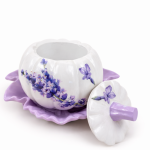 Gipsowy świecznik na podstawce w stylu prowansalskim z lawendowym dekorem, ręcznie wykonany - 