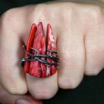 Srebrny pierścionek z masą perłową - Bloody Fang Ring / Sterling Silver ring with Nacre spikes, wire wrapped gift for her gift for him perfect present unique artisan handcrafted