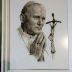 Obraz  Haft Krzyżykowy - Św. Jan Paweł II / Hand Made /