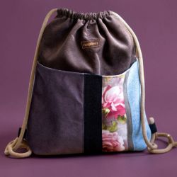 Unikatowy plecak patchworkowy handmade – welur, flausz | 36 × 38 cm