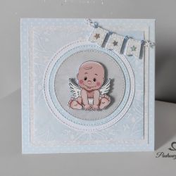 Kartka z aniołkiem na narodziny chrzest roczek