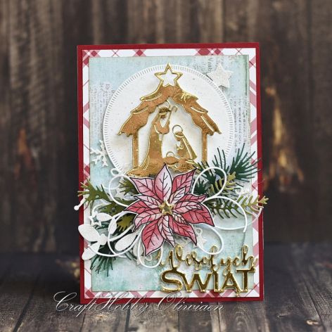 Wesołych Świąt - szopka z poinsettią