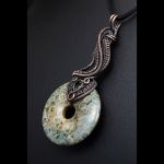 Skamielina koralu, miedziany wisior niebieski - Patinated copper pendant with Coral Fossil Nicole Hanna designed, gift for her, for mom perfect present unique artisan handcrafted