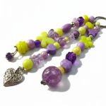 Fioletowo żółty breloczek z serduszkami - 