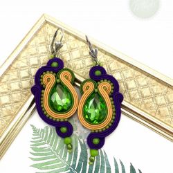 Zielono fioletowe kolczyki sutasz/soutache