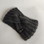 Opaska ręcznie robiona na drutach, ciemna szara, grafitowa. - opaska grafitowa