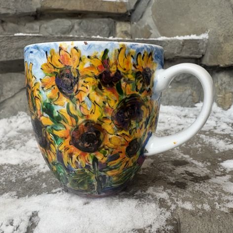 Porcelanowy kubek ręcznie malowany-Słoneczniki 