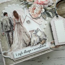 Kartka ślubna z piwoniami i kieszonką 2