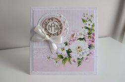 Kartka Pierwsza Komunia Święta róż kwiaty