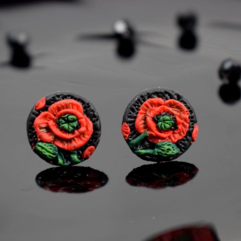 Małe kolczyki sztyfty "czerwony mak"