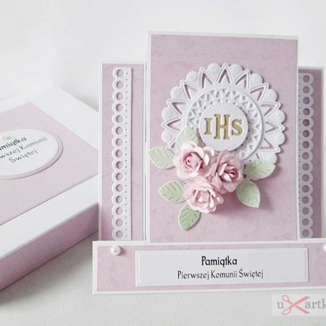 Kartka PAMIĄTKA KOMUNII z różyczkami #1 /Z