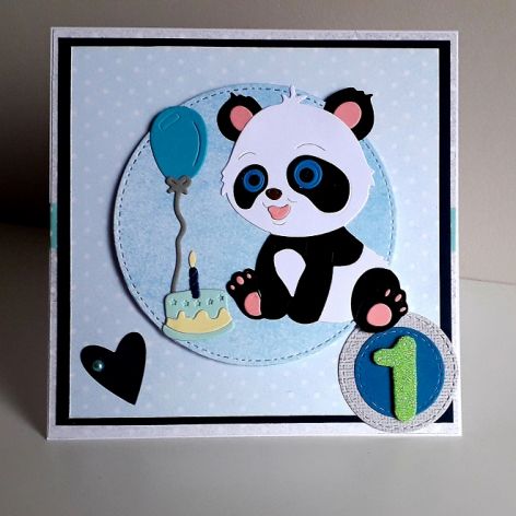 Kartka na Roczek dla dziewczynki miś panda