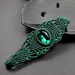 Duża bransoletka z kryształem - ciemna zieleń