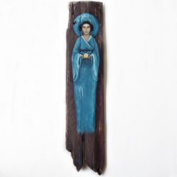 Anioł Akari, obraz malowany na starej desce drewnie handmade rękodzieło