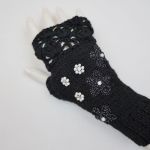 Mitenki ręcznie robione alpaka czarne - rękawiczki zdobione