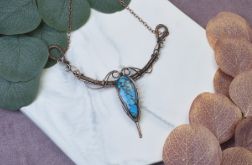 Miedziany naszyjnik wire wrapping z turkusem #498