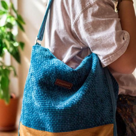 Turkusowo-miodowa boho bag z weluru