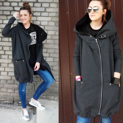 Oversize bluza ogromny kaptur grafit