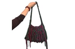 Duża torba z recyklingu – ręcznie szydełkowana, boho oliwkowo bordowa