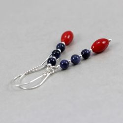 Czerwony koral dumotrieryt srebro - kolczyki