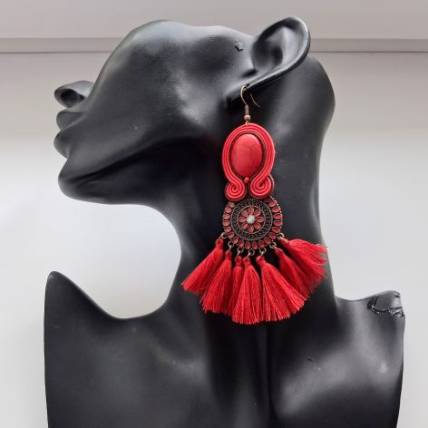 Red Tassels kolczyki sutaszowe