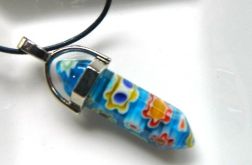 Niebieskie szkło weneckie - Millefiori, wisiorek na rzemyku