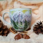 Ręcznie malowany Orzeł Przedni góry pejzaż źródło górskie 480 ml. - Ręcznie malowane