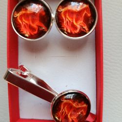 Ogniste rumaki - spinki do mankietów i spinka do krawata