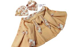 Komplet płaszczyk z uszkami oraz czapka i chustka r.92/98
