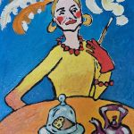 obraz olejny dama pióra nad głową - 