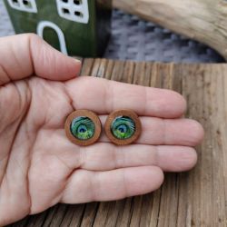 Kolczyki drewniane Pawie Oko – ręcznie wykonane