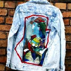 kurtka jeans recznie malowana picasso vintage